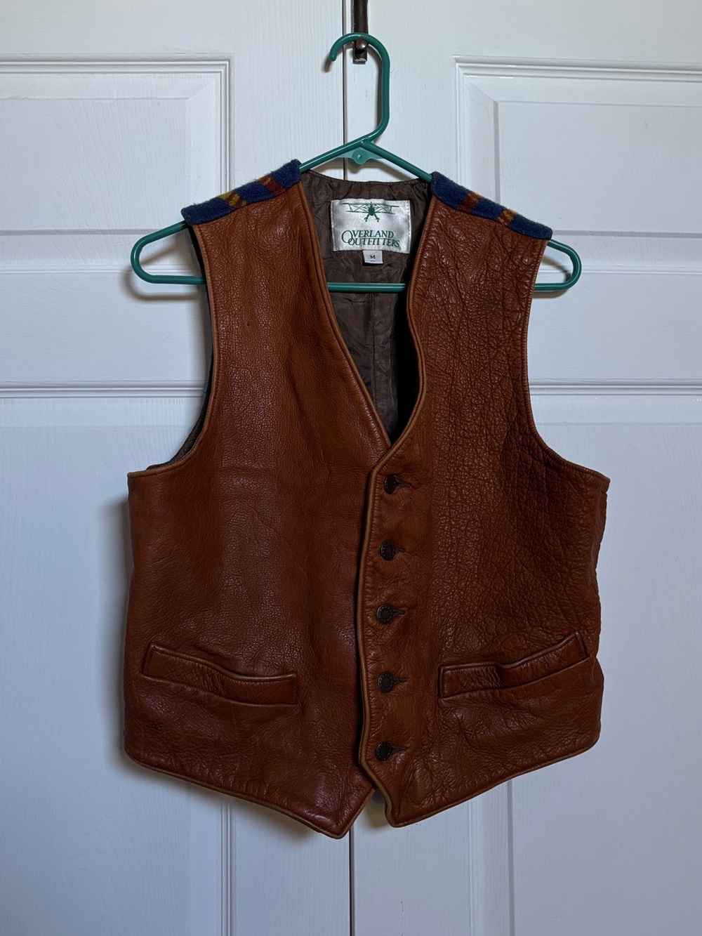 Overland Outfitters Genuine Leather Wool Plaid Western Vest Men M Brown